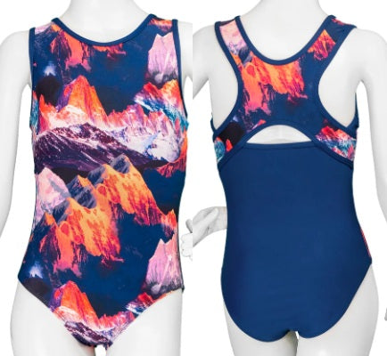 New Gymnastics Leotard Alpine Rush Blue Print Adult Sizes Scrunchie included