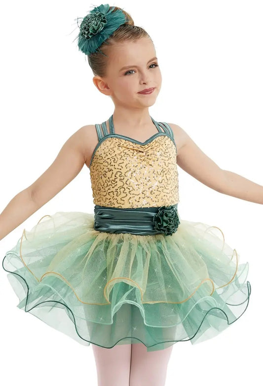 Pre-Owned Costume Weissman  11117 Intermediate Child Green  Tutu Ballet  Sequin
