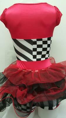 Pre-Owned Costume Medium Adult Red Curtain Call E1788 Jazz Tap Acro Musical Theater Checkerboard Stripes Biketard