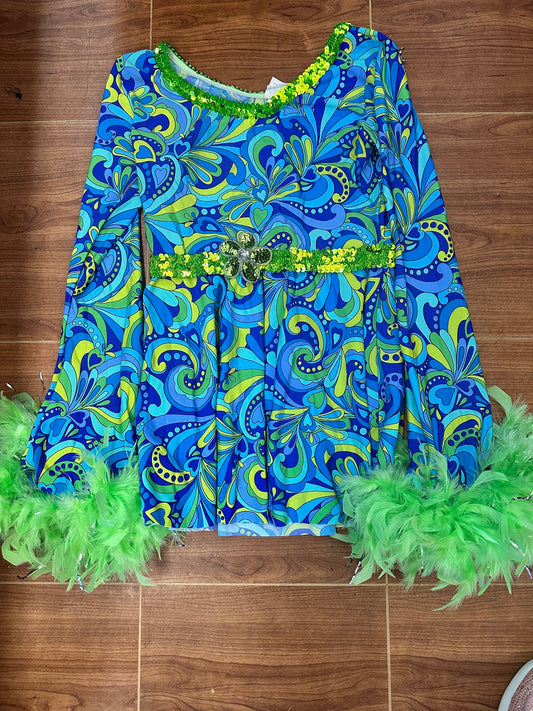 Pre-Owned Costume Wish Come True  13032 Medium Adult Green Feathers Jazz Sequin Groovy