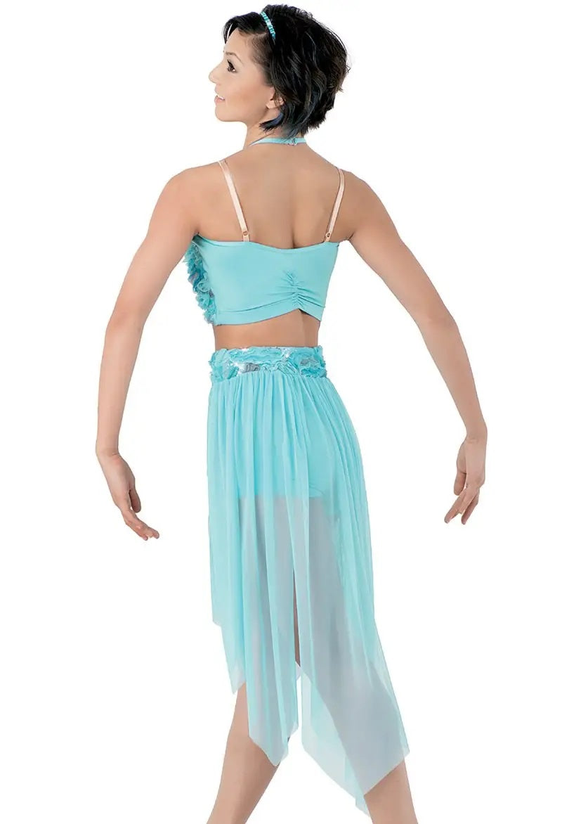 Pre-Owned Costume Weissman  8553 Medium Adult Aqua 2 pc Lyrical  Sequin
