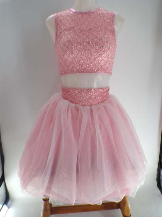 Pre-Owned Costume Curtain Call E1689 Large Adult Pink Lyrical Contemporary Sequin