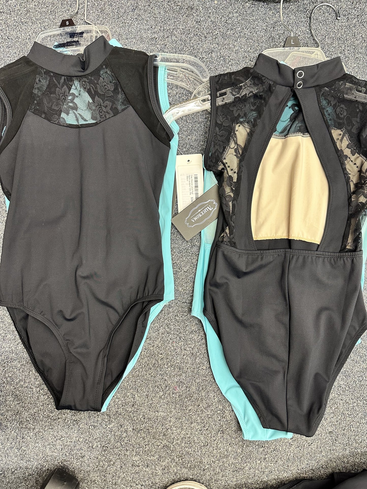 Pre-Owned Leotard Alice Roma Lace BLACK Small Adult Mockneck Lycra