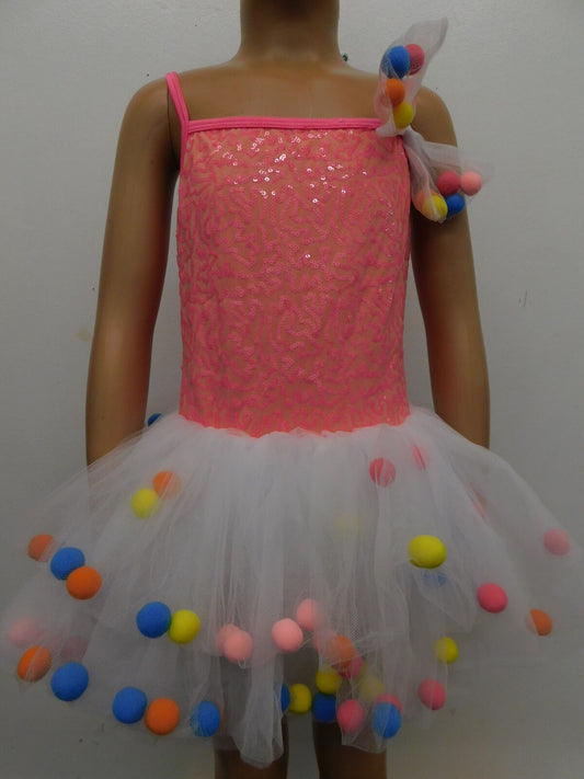 Pre-Owned Costume Small Child Pink Curtain Call E2005 Ballet Tap Dress Up Pom Poms Sequin