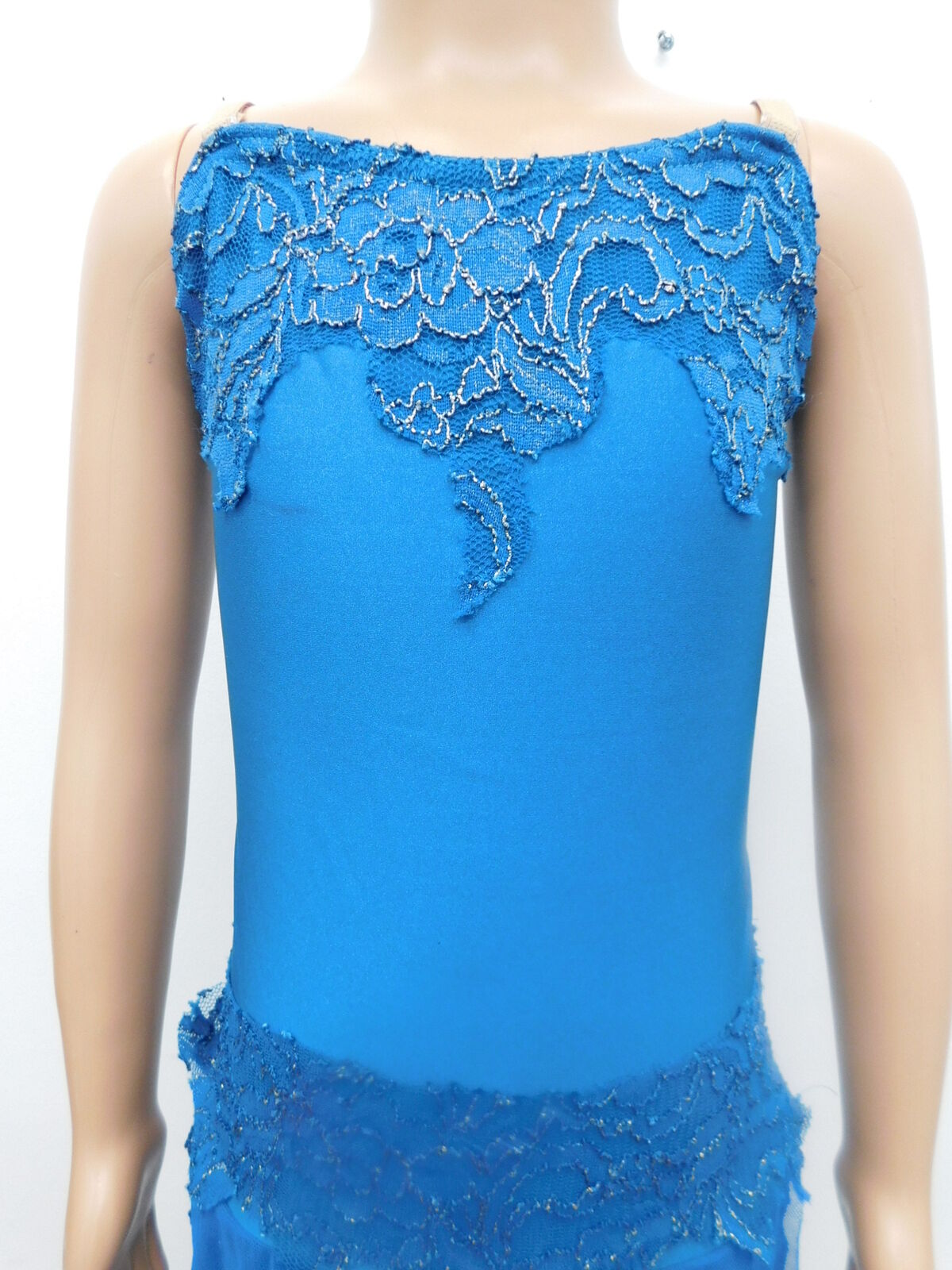 Pre-Owned Costume AWCT  S193 Medium Child Teal Dress Lyrical Glitter Thread