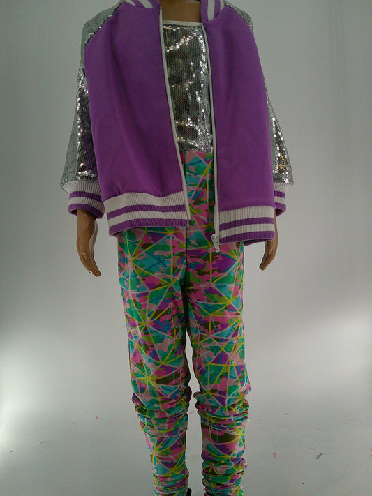 Pre-Owned Costume Weissman  9311 Medium Child Purple Unitard Hip Hop  Sequin
