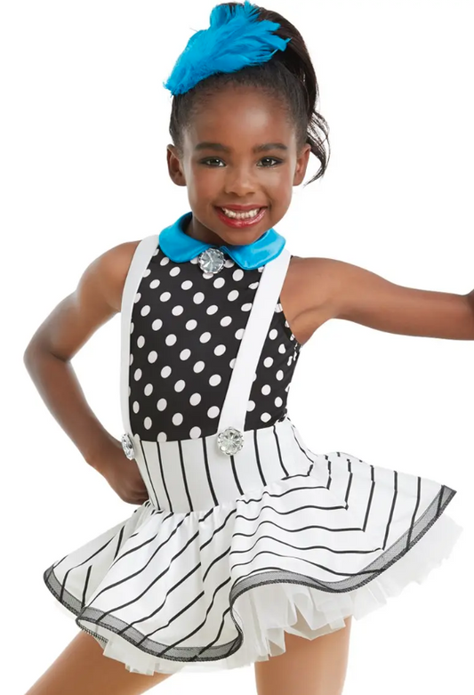 Pre-Owned Costume Weissman  10998 Medium Child Turquoise Dress Jazz Tap  Suspenders