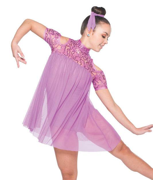 Pre-Owned Costume AWCT  V2354 Large Child Purple  Cold Shoulder Lyrical Contemporary  Sequin