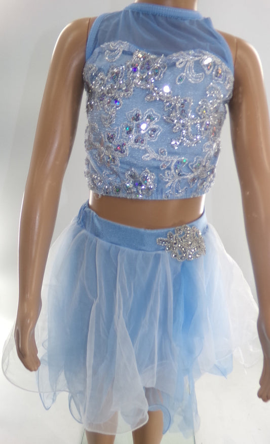 Pre-Owned Costume Medium Child Blue Costume Gallery 17229 Lyrical Ballet Contemporary 2 pc Sequin Flowy