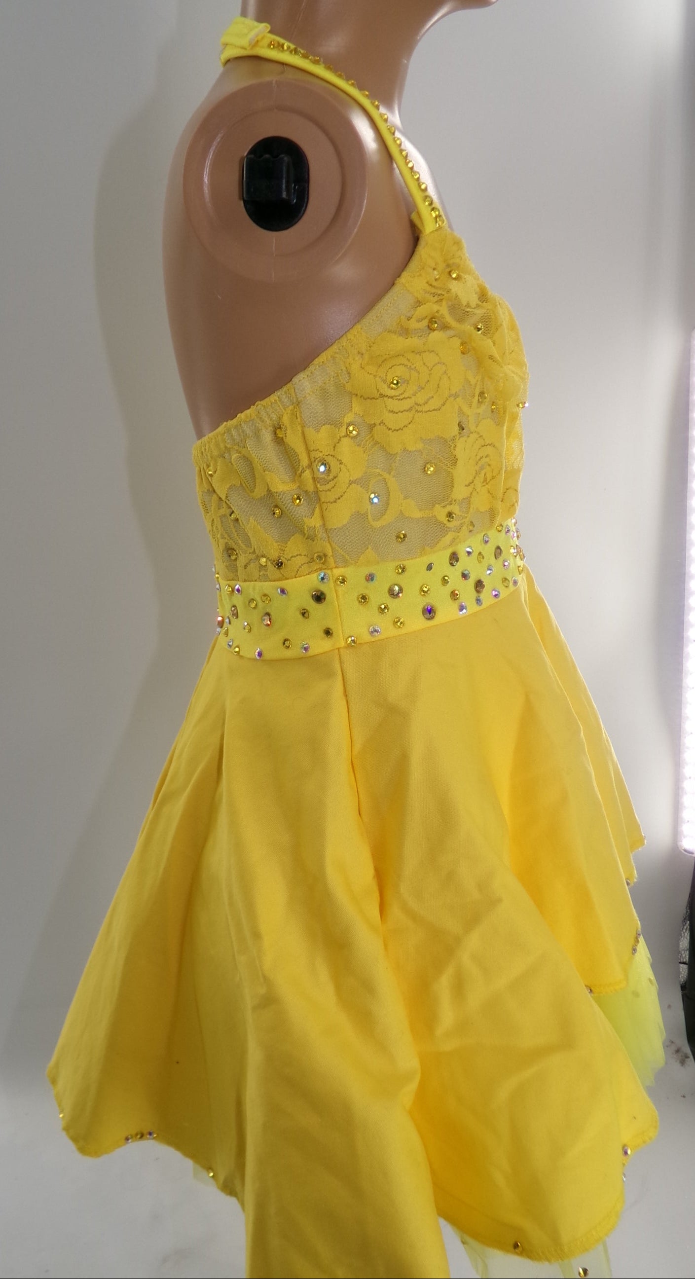 Pre-Owned Costume Small Child Yellow Kelle Lace Dress Jazz Tap Musical Theater Lace Rhinestone Dress