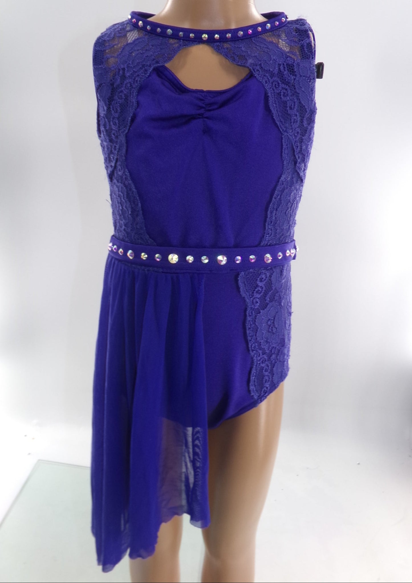 Pre-Owned Costume Intermediate Child Blue Weissman 11603 Lyrical Contemporary Ballet Lace Rhinestone Dress