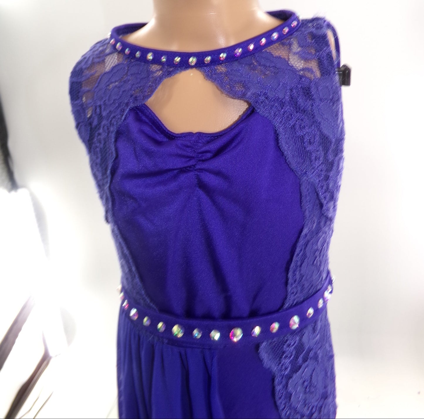 Pre-Owned Costume Intermediate Child Blue Weissman 11603 Lyrical Contemporary Ballet Lace Rhinestone Dress
