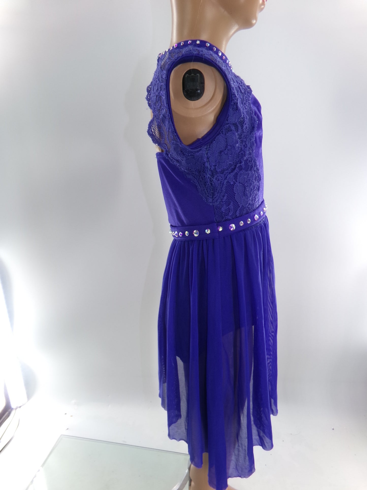 Pre-Owned Costume Intermediate Child Blue Weissman 11603 Lyrical Contemporary Ballet Lace Rhinestone Dress