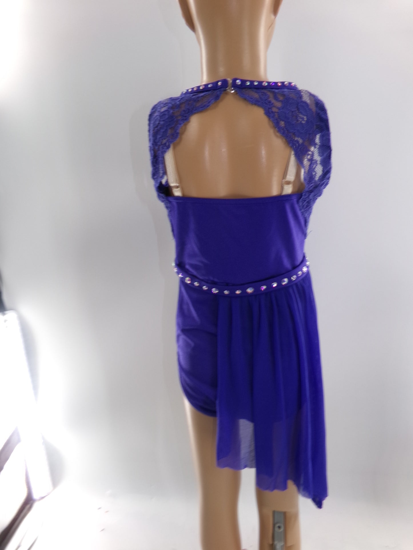Pre-Owned Costume Intermediate Child Blue Weissman 11603 Lyrical Contemporary Ballet Lace Rhinestone Dress