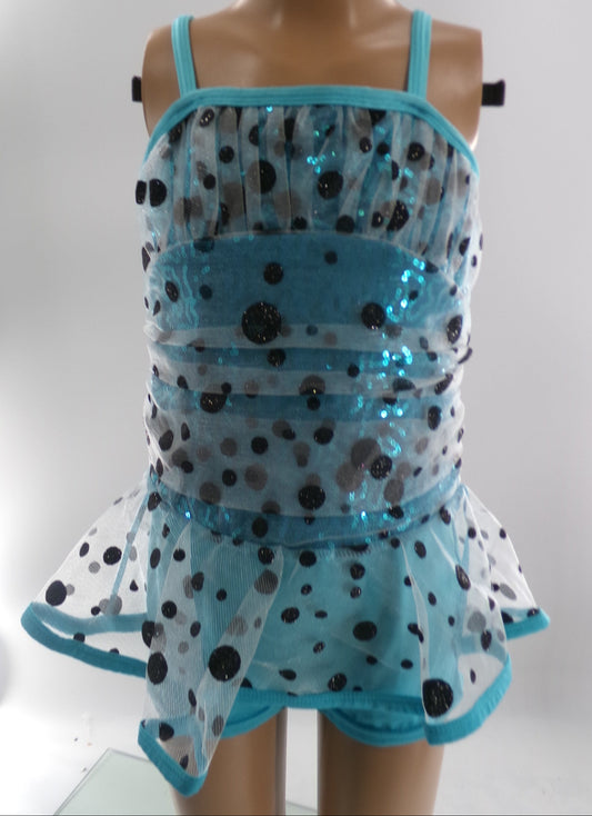 Pre-Owned Costume Small Child Blue Curtain Call E425 Jazz Tap Clogging Polka Dots Sequin