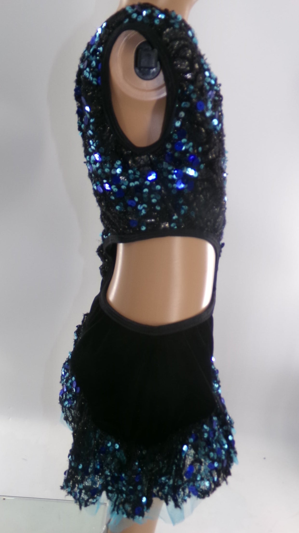 Pre-Owned Costume Large Child Blue Pumpers Jazz Latin Contemporary Skirt Cutouts