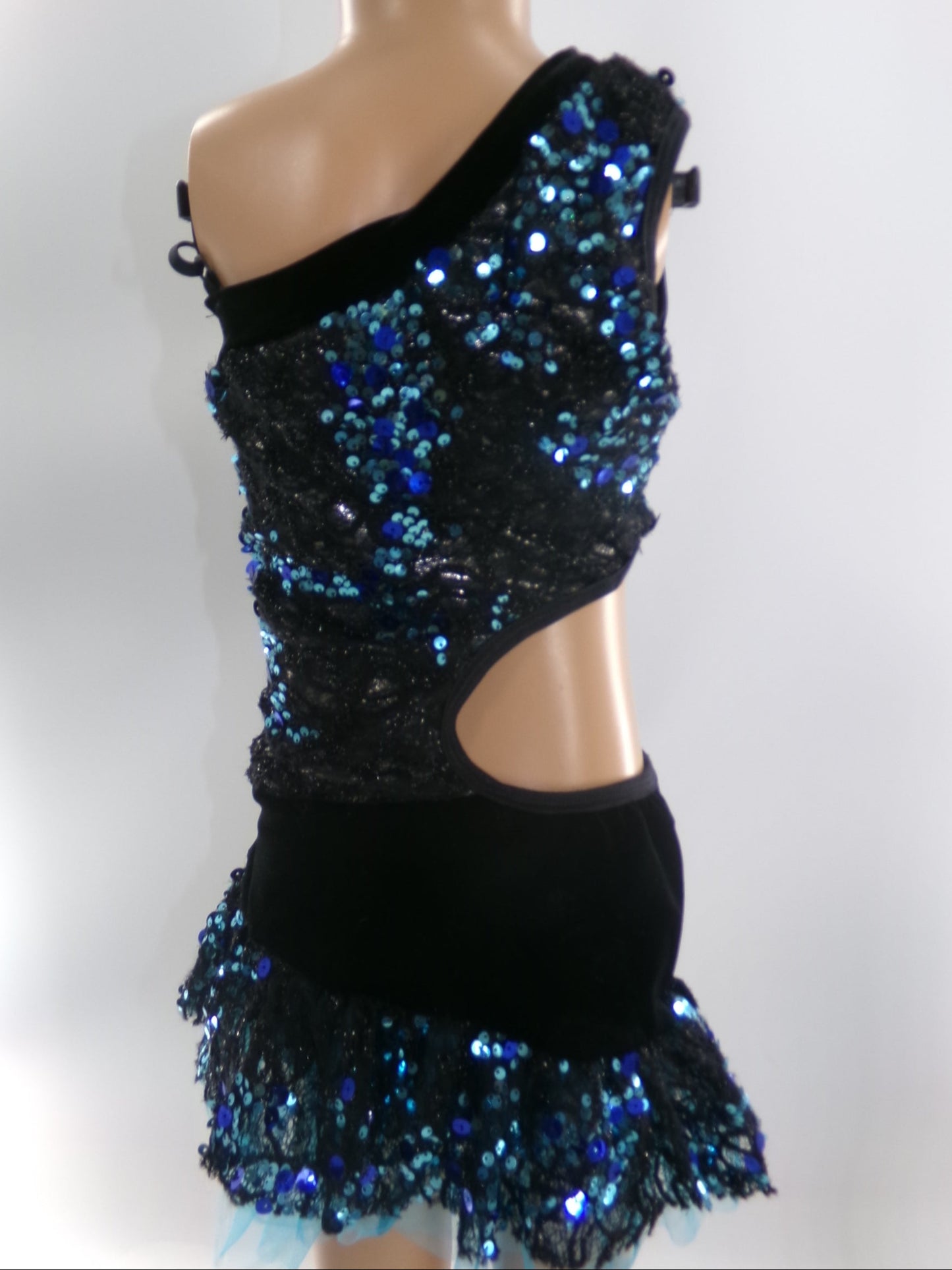 Pre-Owned Costume Large Child Blue Pumpers Jazz Latin Contemporary Skirt Cutouts