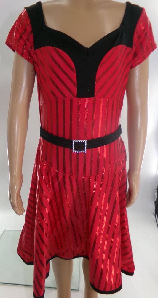 Pre-Owned Costume Medium Child Red Curtain Call J4015 Tap Jazz Clogging Musical Theater Stripes Dress