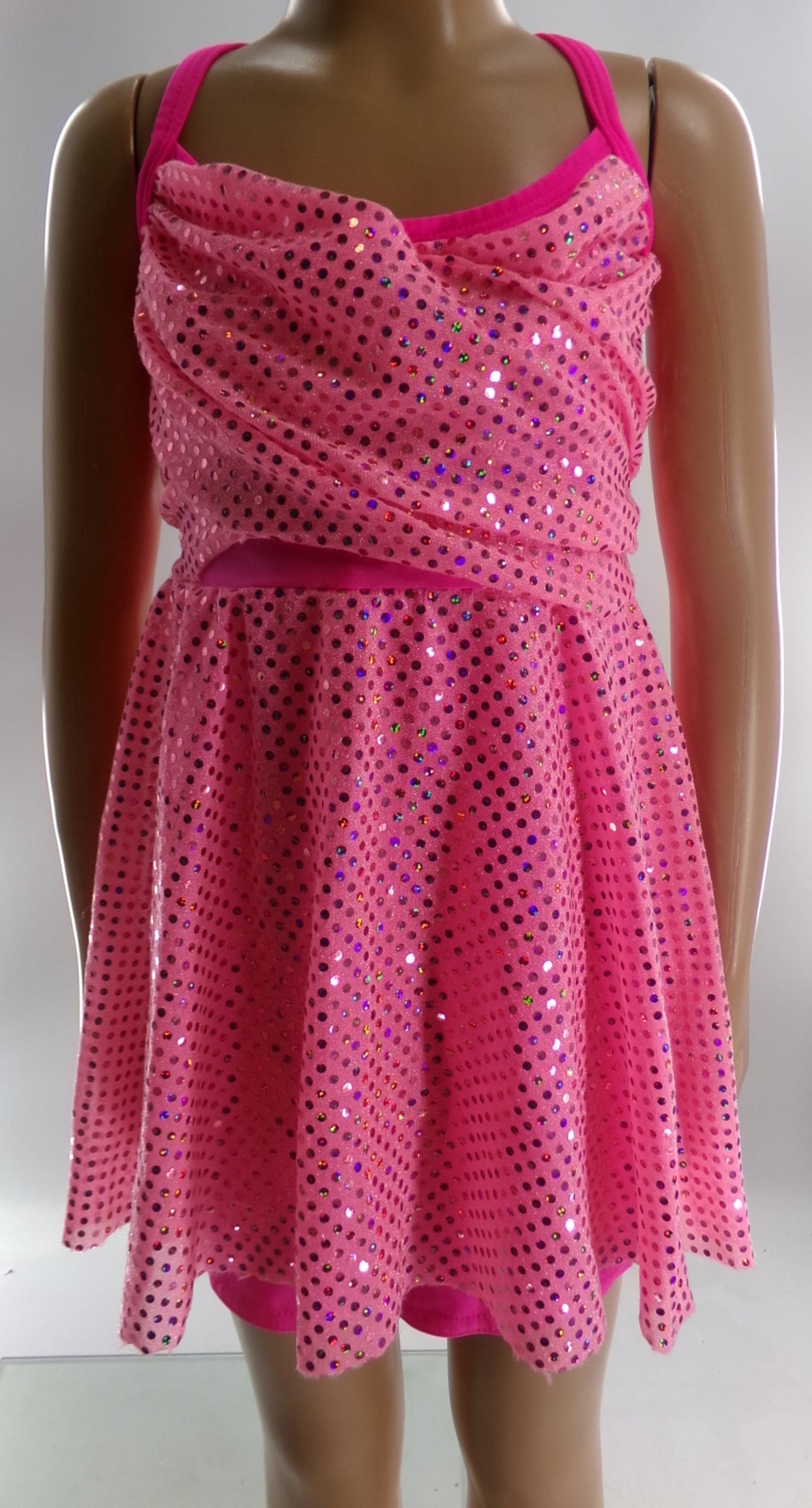 Pre-Owned Costume Medium Child Pink A Wish Come True V1454 Tap Jazz Clogging Sequin Dress