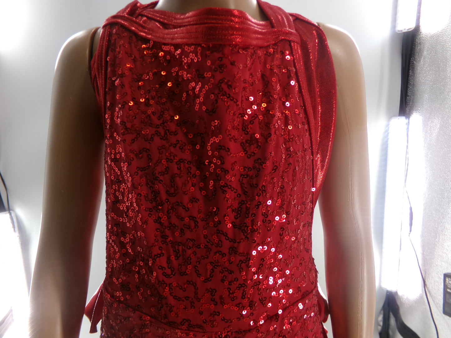 Pre-Owned Costume Large Child Red Curtain Call E2102 Jazz Tap Clogging Hip Hop Overalls Ruffles