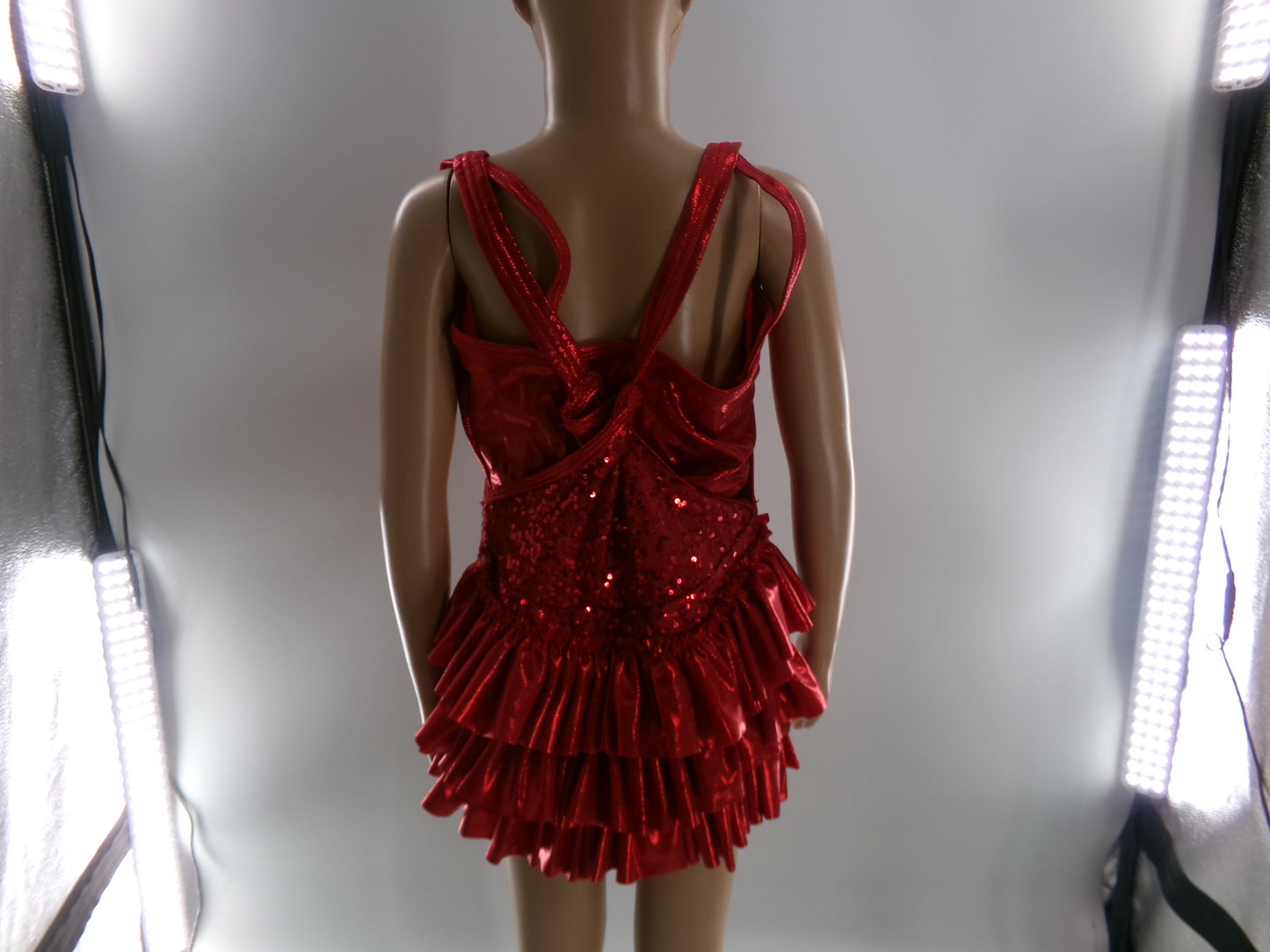 Pre-Owned Costume Large Child Red Curtain Call E2102 Jazz Tap Clogging Hip Hop Overalls Ruffles