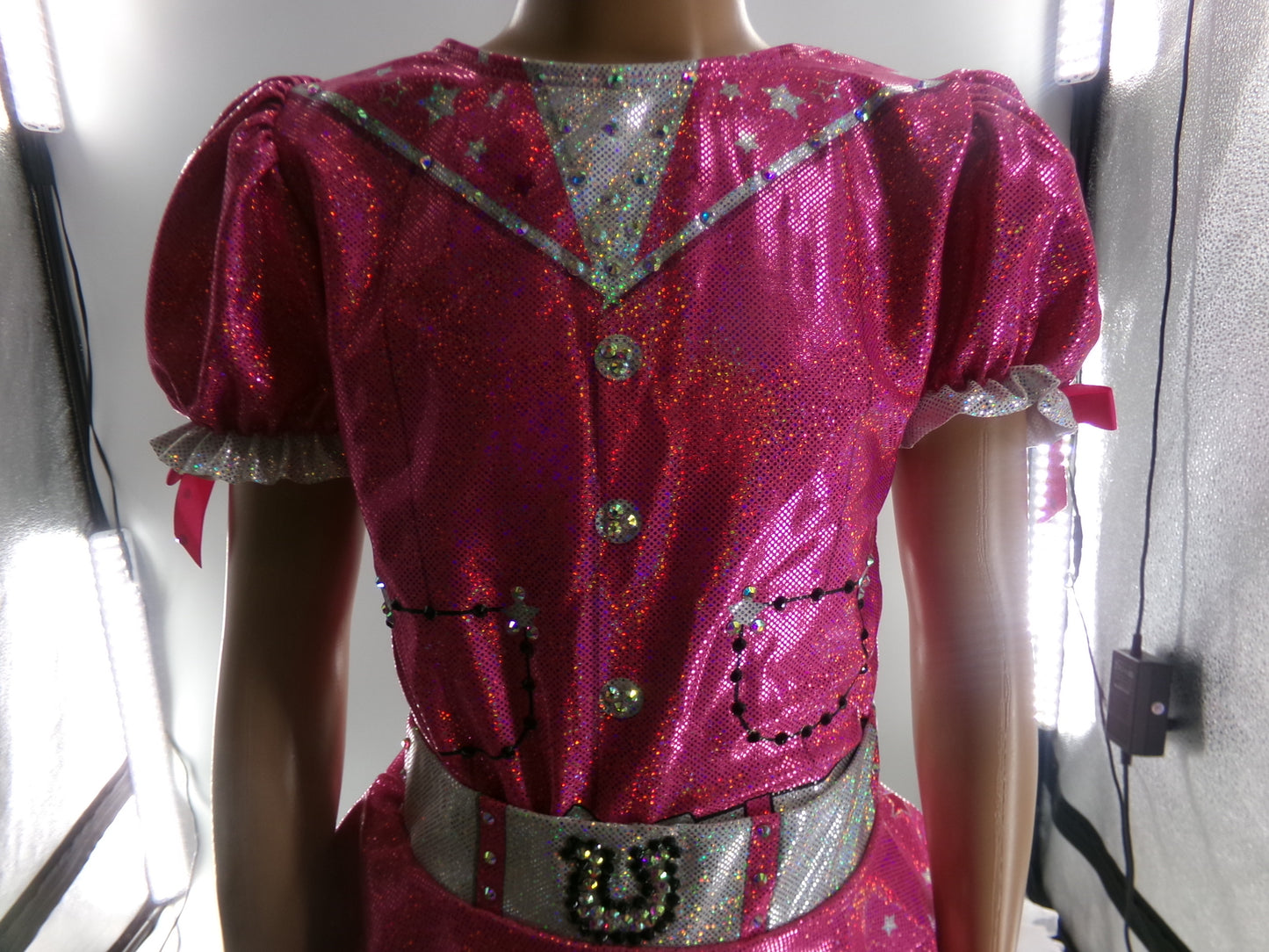 Pre-Owned Costume Large Child Pink Dance Inked Jazz Clogging Musical Theater Cowgirl Stars Dress Rhinestone