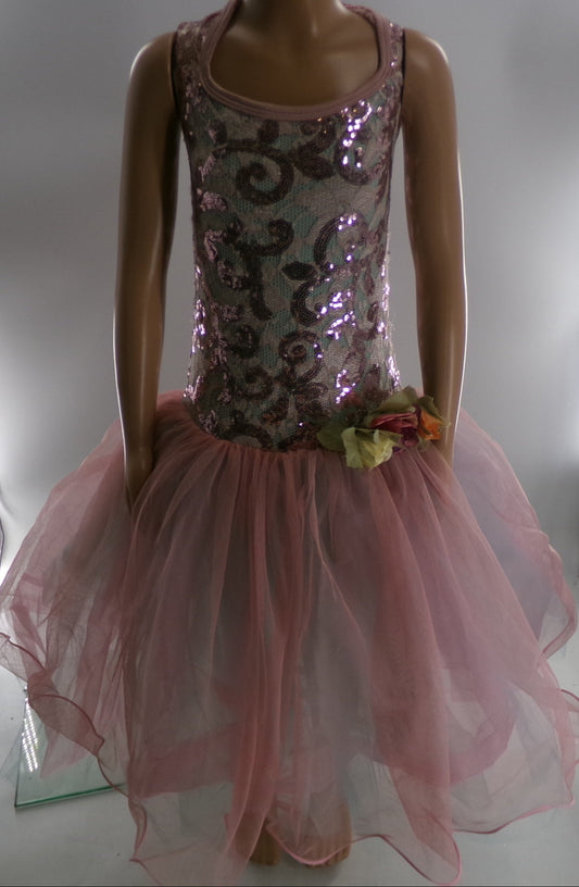 Pre-Owned Costume Medium Child Pink Curtain Call C382 Ballet Pointe YAGP Sequin Tutu Floral
