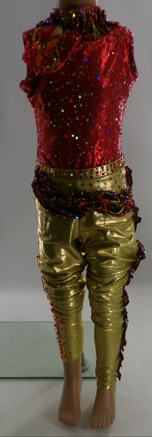 Pre-Owned Costume Medium Child Red Double Platinum Jazz Tap Clogging Acro Rhinestone 2 pc Fire