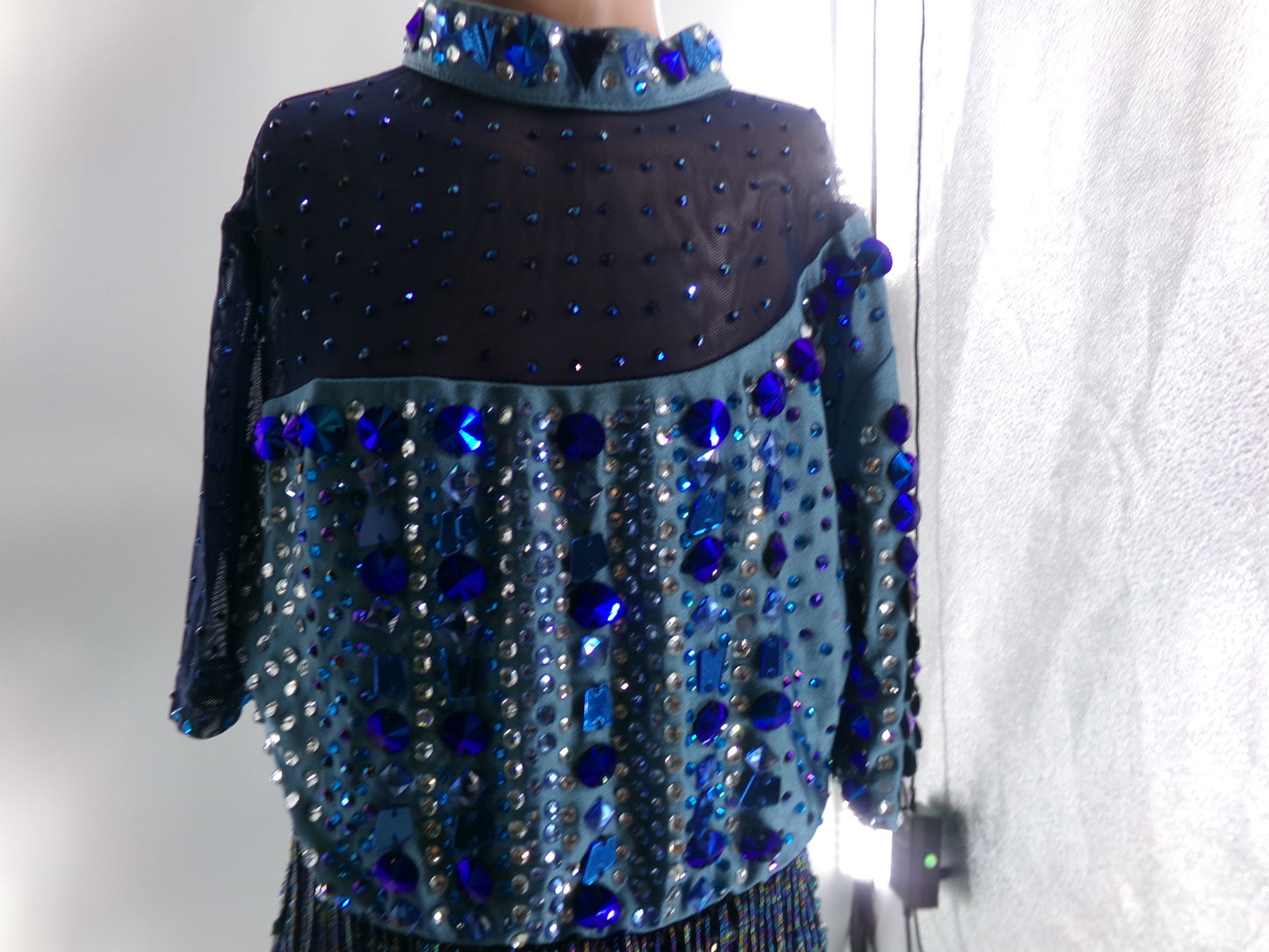 Pre-Owned Costume Large Child Blue Glamour Jazz Tap Clogging Latin Fringe Rhinestones 2 pc