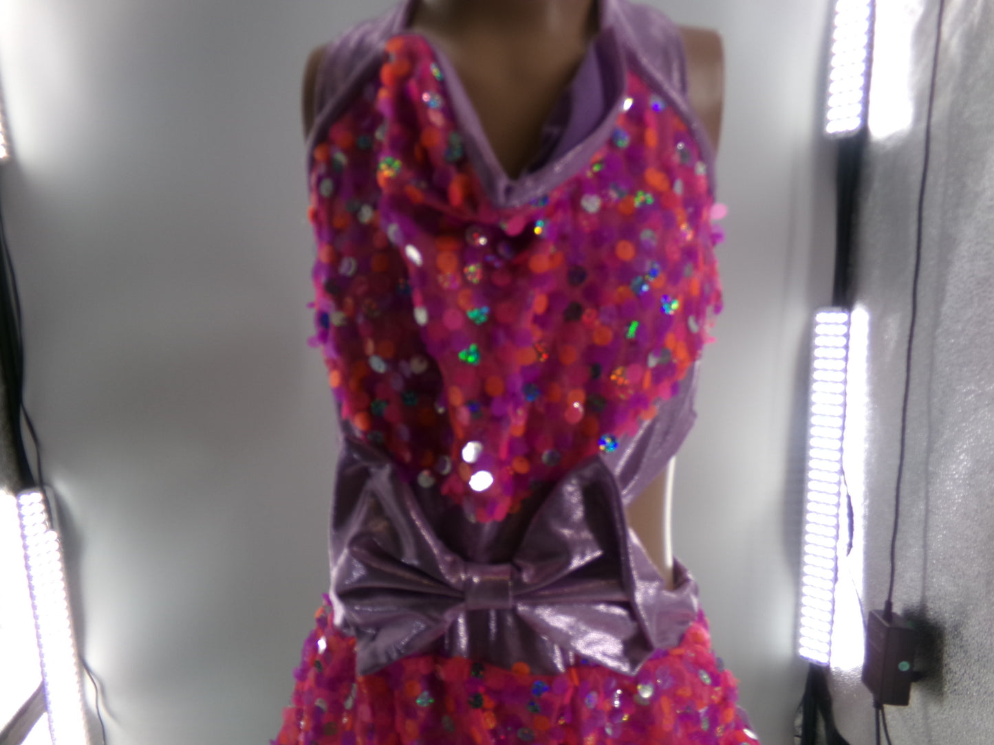 Pre-Owned Costume Large Child Purple Unknown Jazz Tap Clogging Musical Theater Back Skirt Bows Sequin
