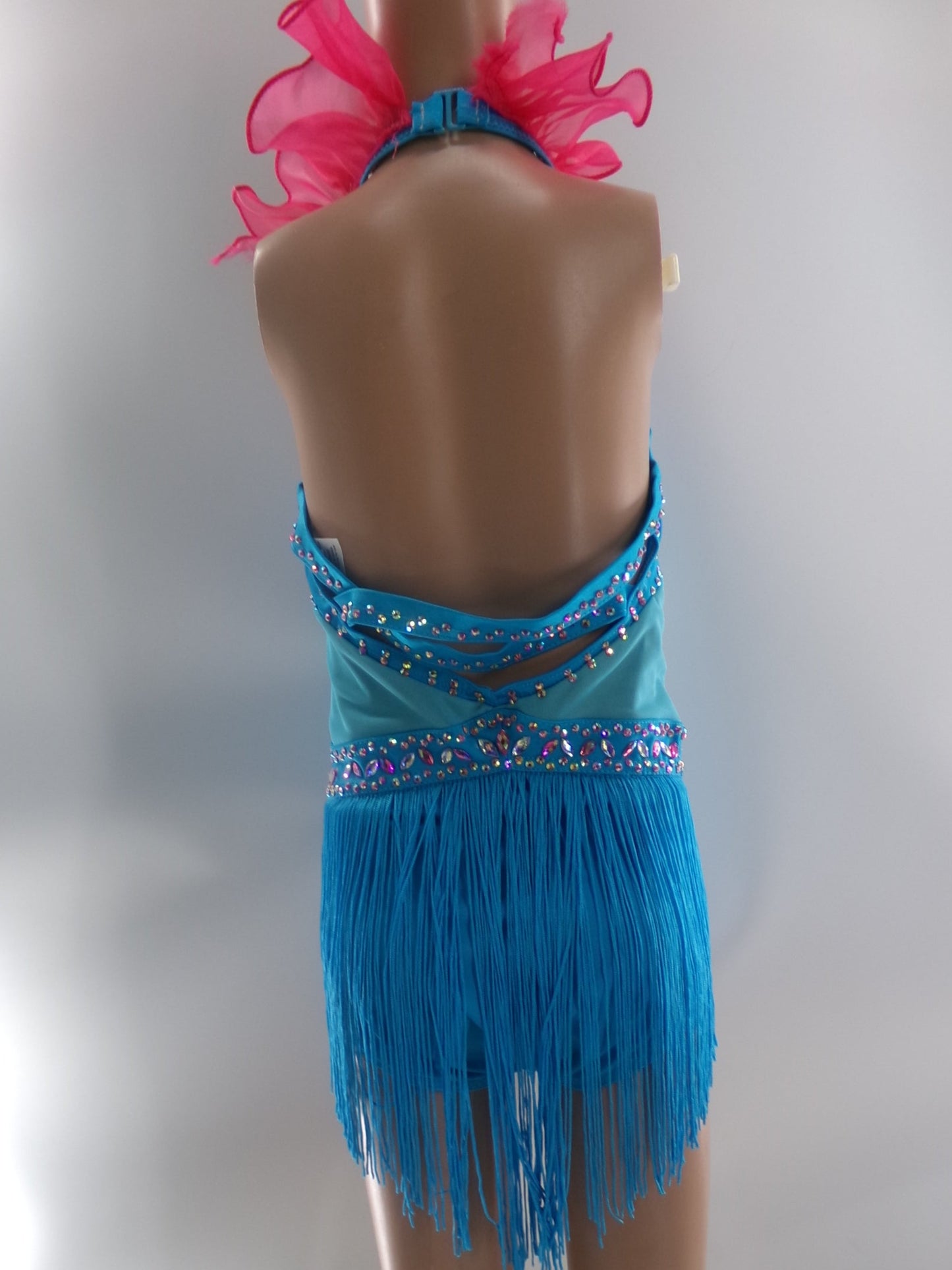 Pre-Owned Costume Medium Child Blue Balera D11359 Jazz Tap Clogging Latin Rhinestones Fringe Ruffles