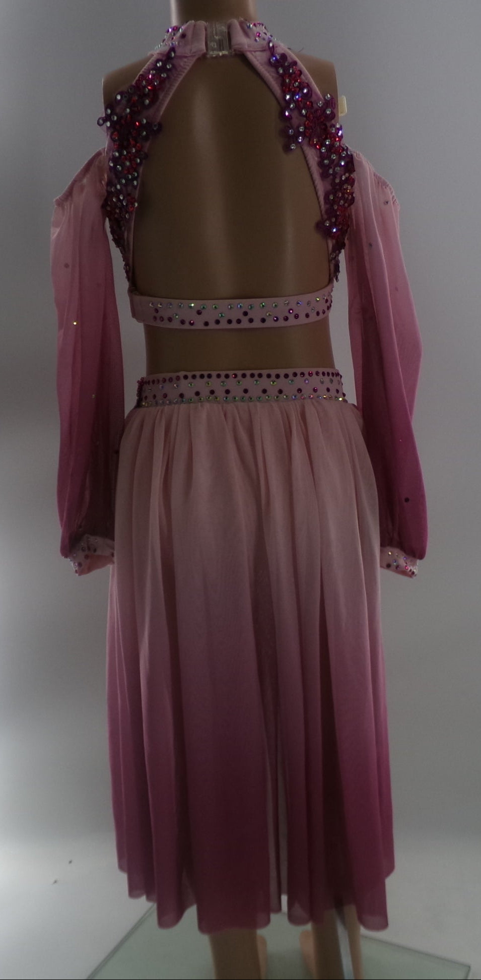 Pre-Owned Costume Medium Child Pink Glamour Lyrical Contemporary Ballet 2 pc Rhinestone Long sleeve