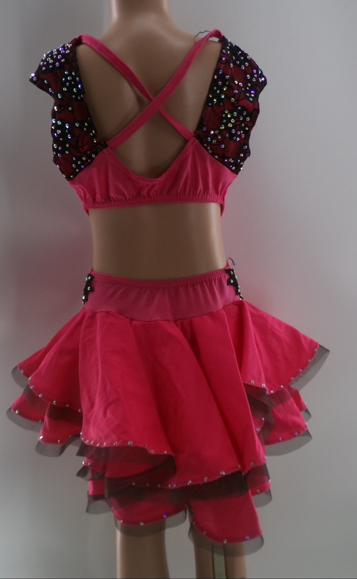 Pre-Owned Costume Small Adult Pink Kelle Jazz Tap Musical Theater Rhinestones Dress Lace