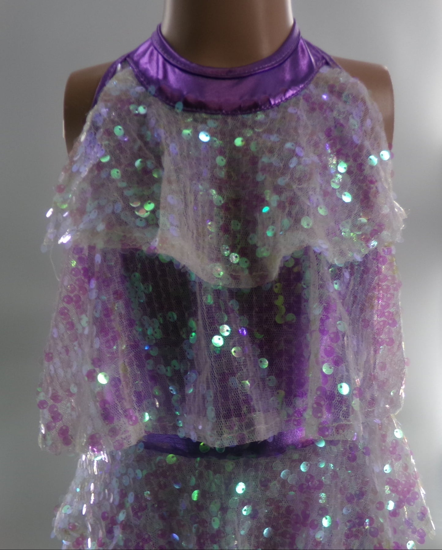 Pre-Owned Costume Medium Child Purple ieffiel Jazz Tap Clogging Biketard Sequin Overlay