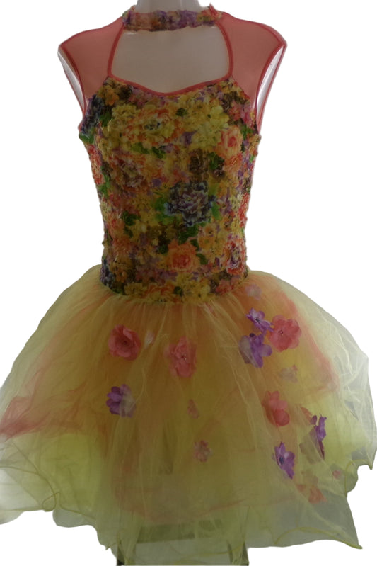 Pre-Owned Costume Medium Adult Yellow Curtain Call C438 Ballet Pointe Floral Tutu Dress
