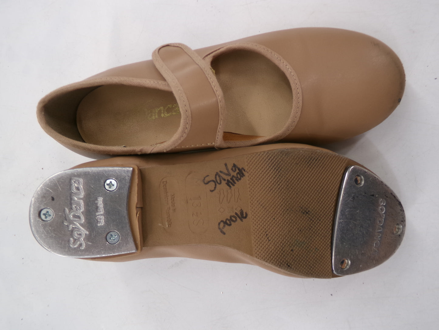 Pre-Owned Tan Tap Shoes SoDanca Child 13.5M Mary Jane Leather Loop Strap