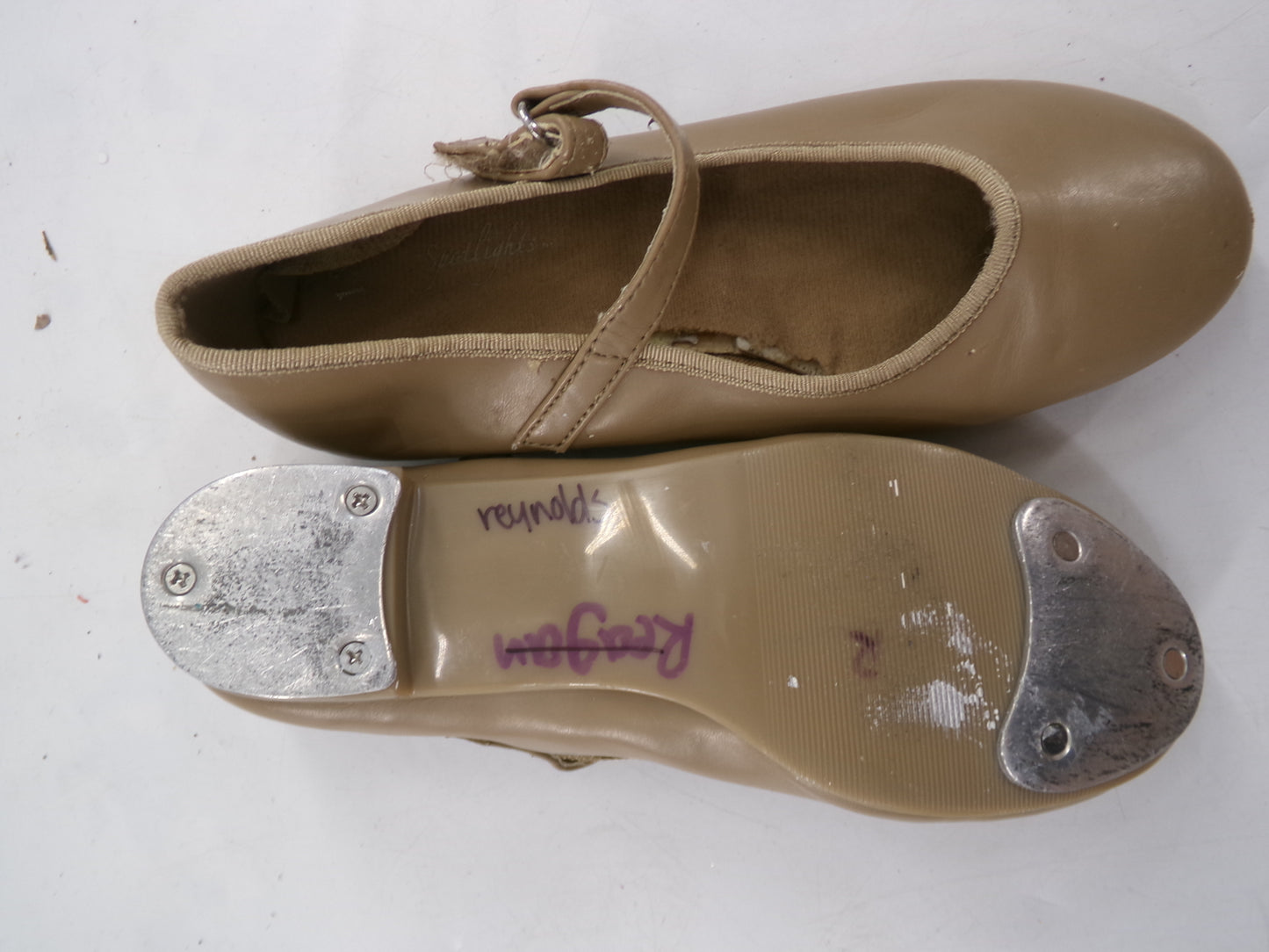 Pre-Owned Tan Tap Shoes ABT Youth 13 Mary Jane Patent Leather Loop Strap No Buckle Student