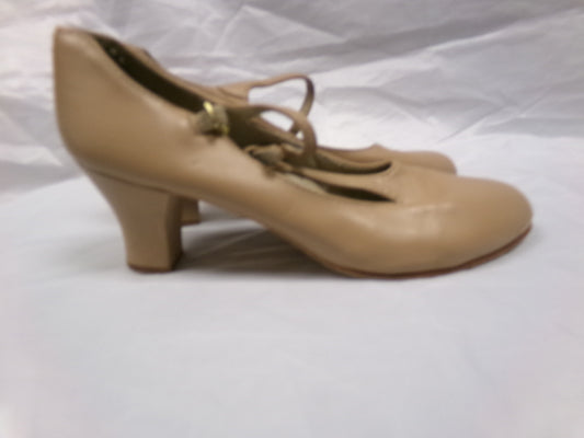 Dance Character Shoes Capezio T-Strap 750 Tan 7.5M 2" Heel Jazz Musical Theater