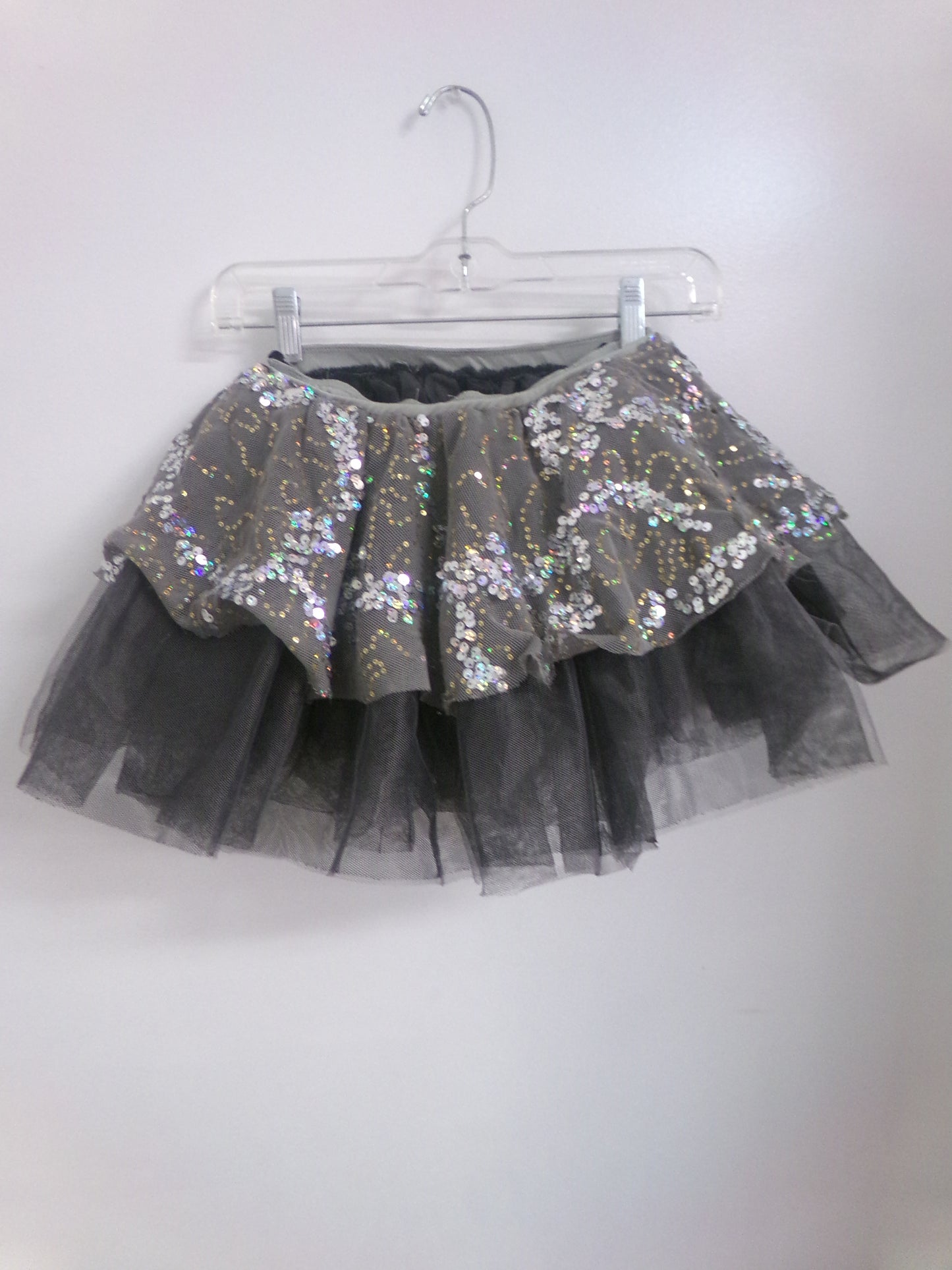 Pre-Owned Costume Small Adult Gray Revolution RC18644 Jazz Lyrical Ballet Tutu Long Sleeve Sequin