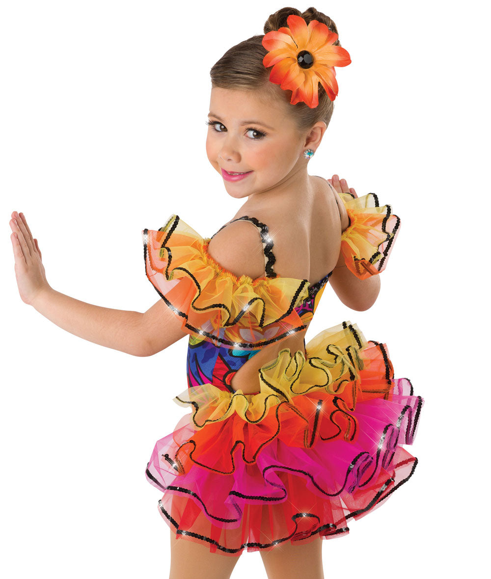 Pre-Owned Costume AWCT  19077 Large Child Orange Ruffles Jazz Tap Sequins Latin