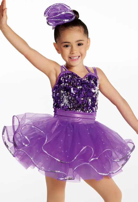 Pre-Owned Costume Large Child Purple Weissman 10164 Tap Jazz Dress up Sequin Dress Ruffles