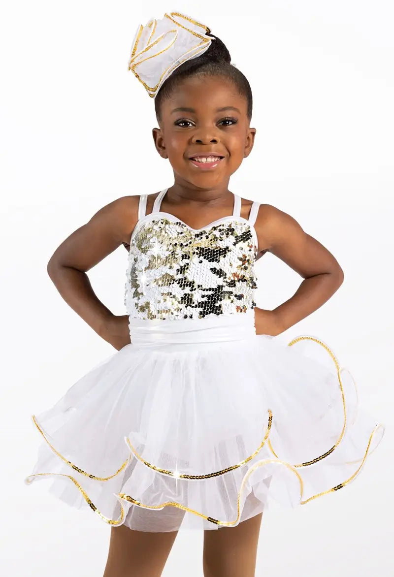 Pre-Owned Costume Medium Child White Weissman 10164 Tap Jazz Dress up Sequin Dress Ruffles