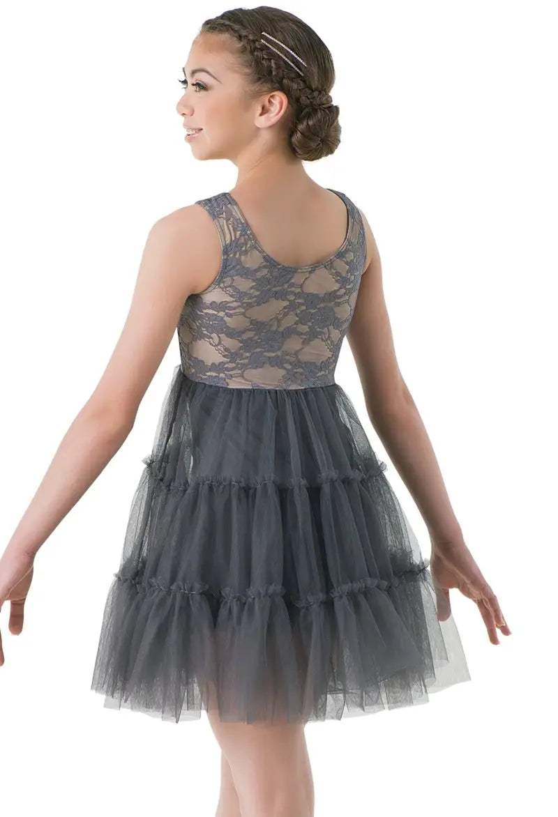 Pre-Owned Costume XXL Child Gray Weissman 10417 Lyrical Contemporary Ballet Floral Ruffles Dress