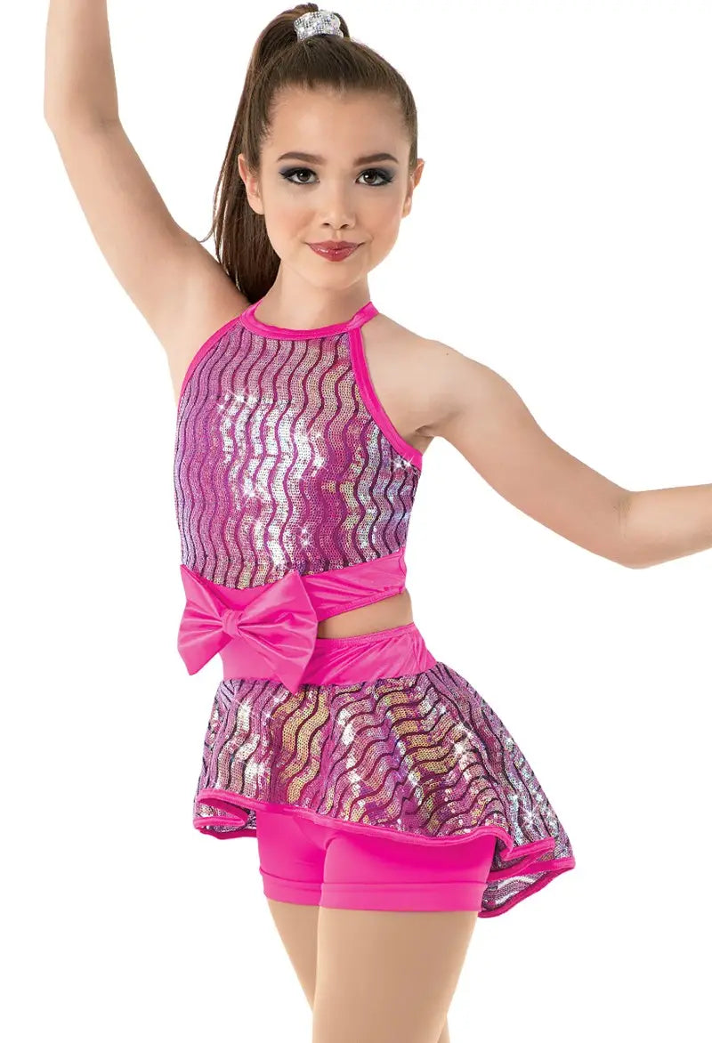Pre-Owned Costume Intermediate Child Pink Weissman 10461 Jazz Tap Musical Theater Skirt Sequin Bow