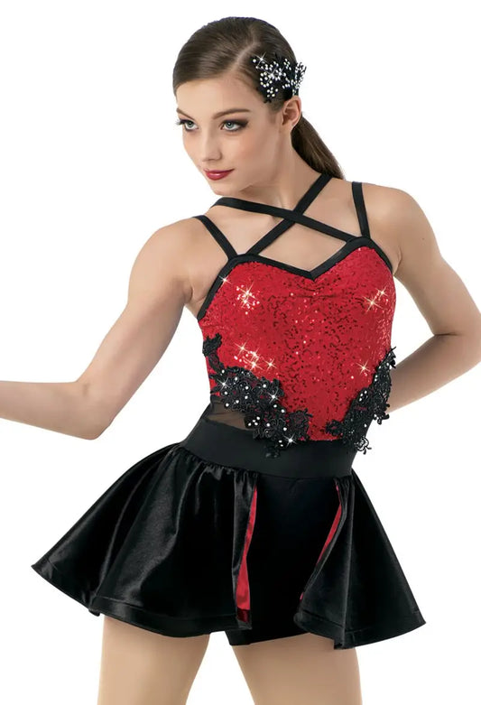 Pre-Owned Costume Medium Adult Red Weissman 10582 Jazz Tap Musical Theater Latin Skirt Sequin
