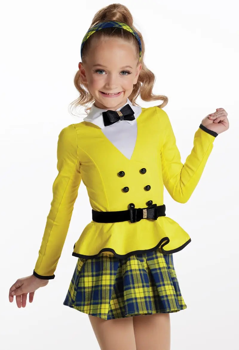 Pre-Owned Costume Medium Child Yellow Weissman 10809 Jazz Tap Musical Theater Plaid Unitard Suit