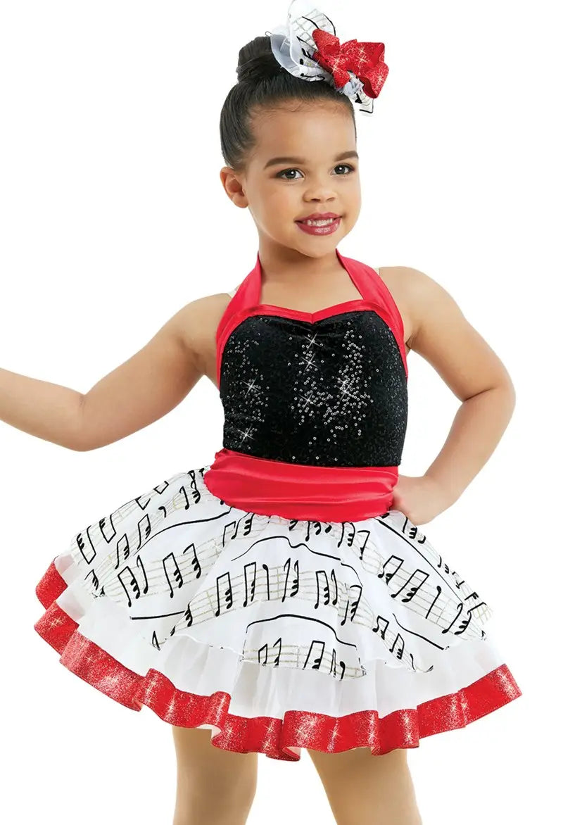 Pre-Owned Costume Large Child Red Weissman 10816 Tap Jazz Musical Theater Sequin Dress Music Notes