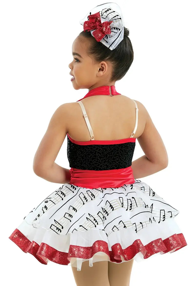 Pre-Owned Costume Large Child Red Weissman 10816 Tap Jazz Musical Theater Sequin Dress Music Notes