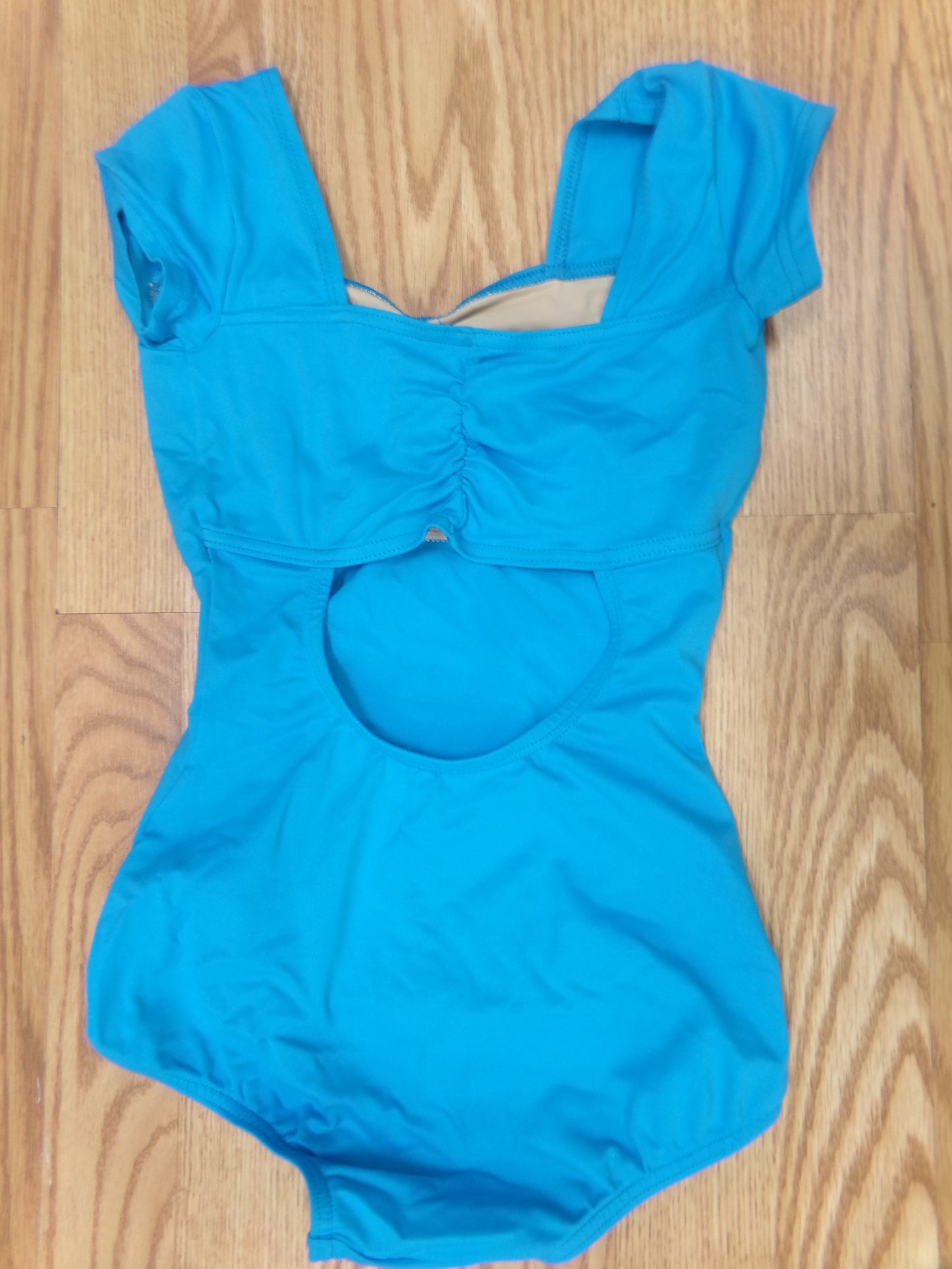 Pre-Owned Leotard XS Adult Turquoise Cap Sleeve Ballet Jazz Sweetheart Seams