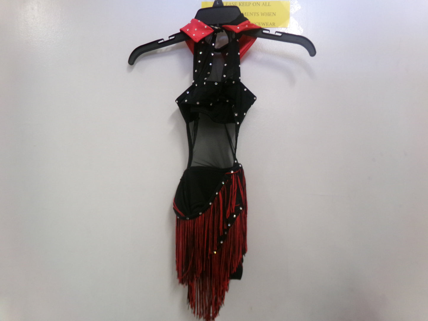 Pre-Owned Costume Weissman D11118 Intermediate Child Red Fringe Jazz Latin Rhinestones